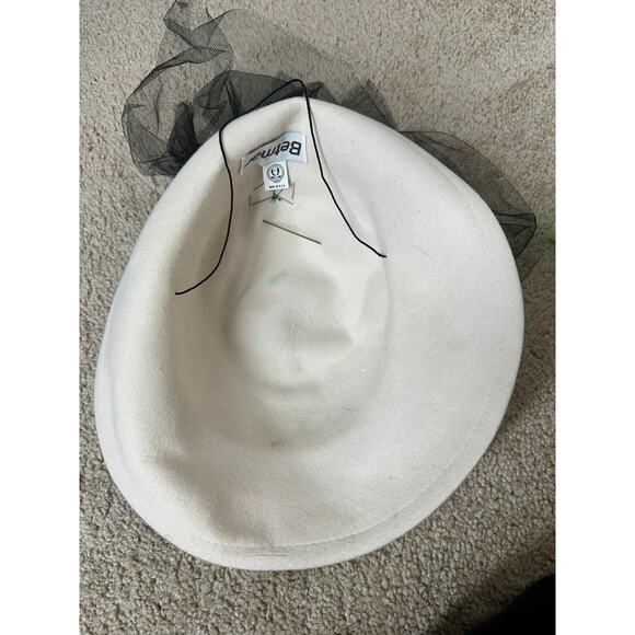 Betmar Hat Ivory Cream & Black Velvet Tulle & Brooch Vintage Wool Dress Fancy main image 5